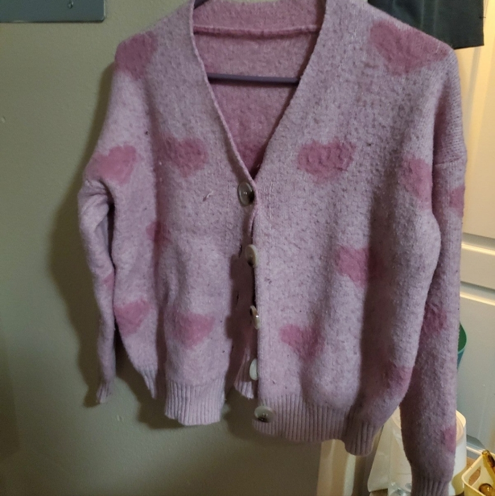 Pink heart sweater cardigan size small